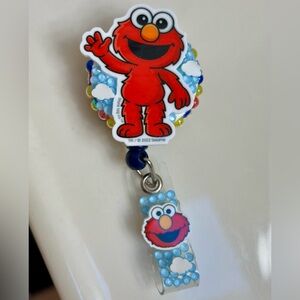 Handmade Elmo Bedazzled Badge Reel - Sesame Street ID card holder, handcrafted